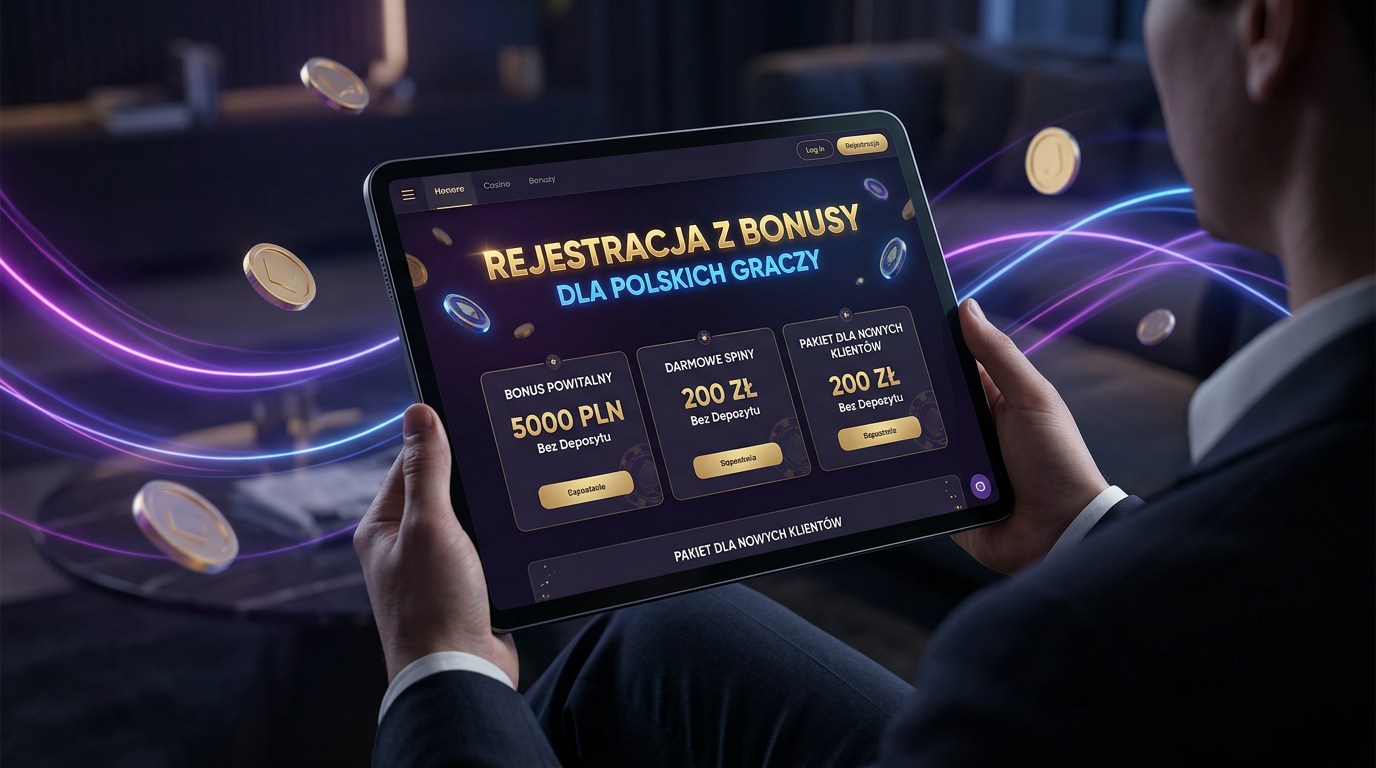 Luksusowy interfejs bonusowy kasyna online z napisem Welcome Bonus 2026 i cyfrowymi monetami.