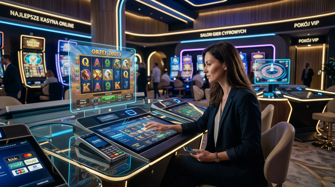 Futuristic online casino landscape 2026 with digital gambling elements and luxury vibes